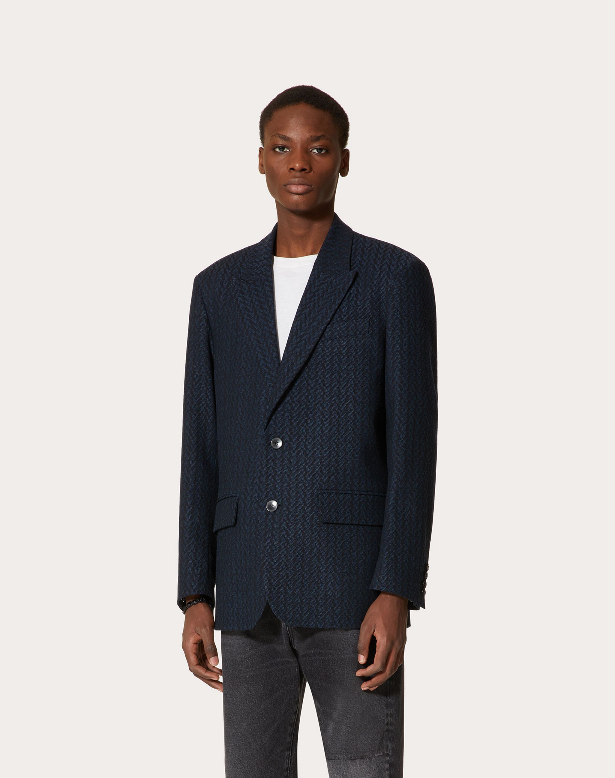 Valentino Pinstriped Suit Jacket In Black