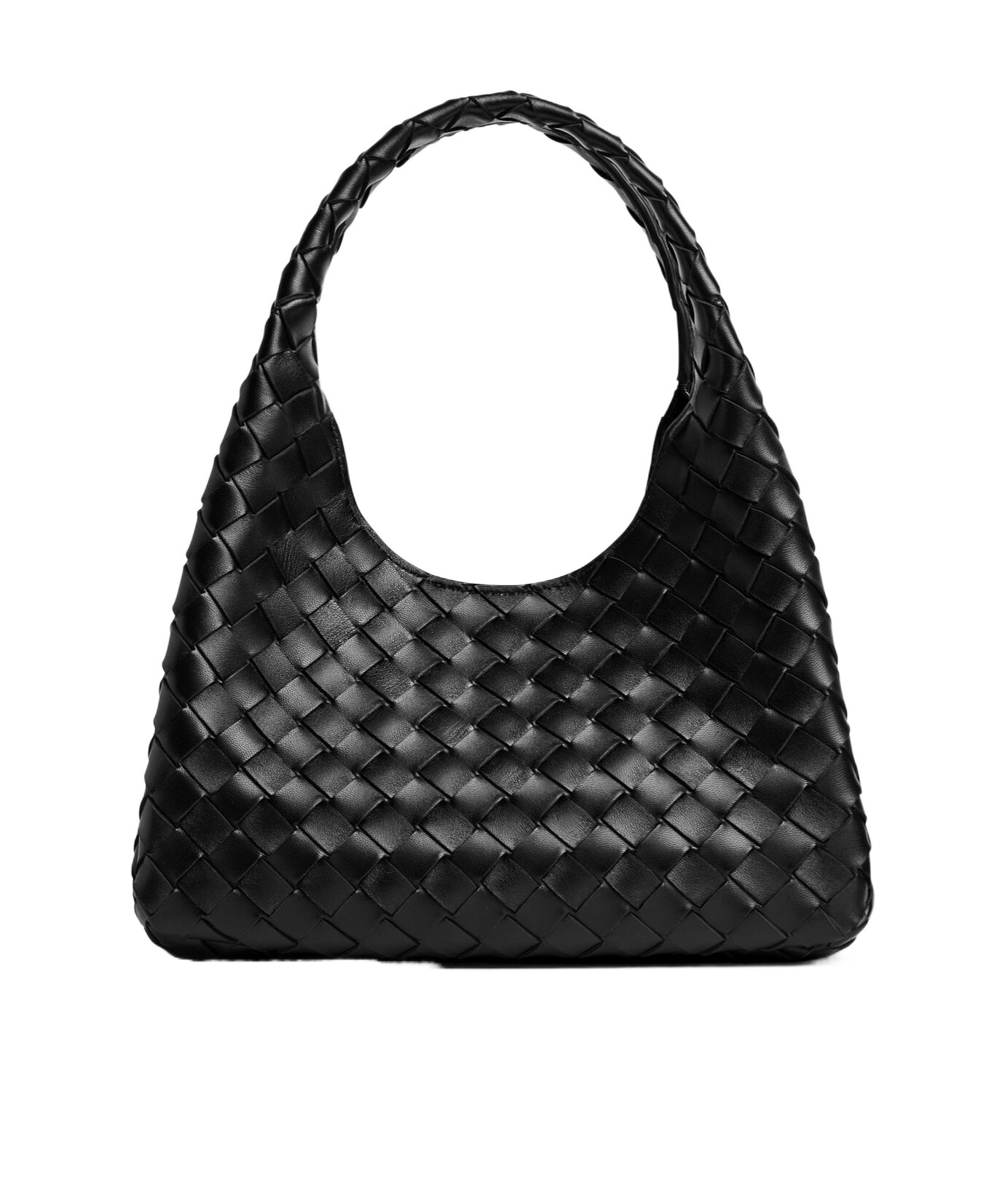 Bottega Veneta Small Leather Intrecciato Campana Shoulder Bag In Black