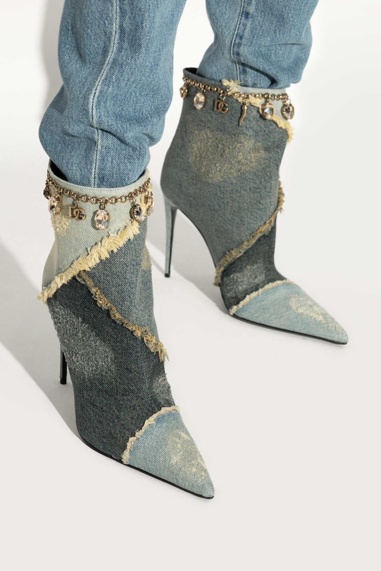 Shop Dolce & Gabbana Distressed Denim Boots In Black