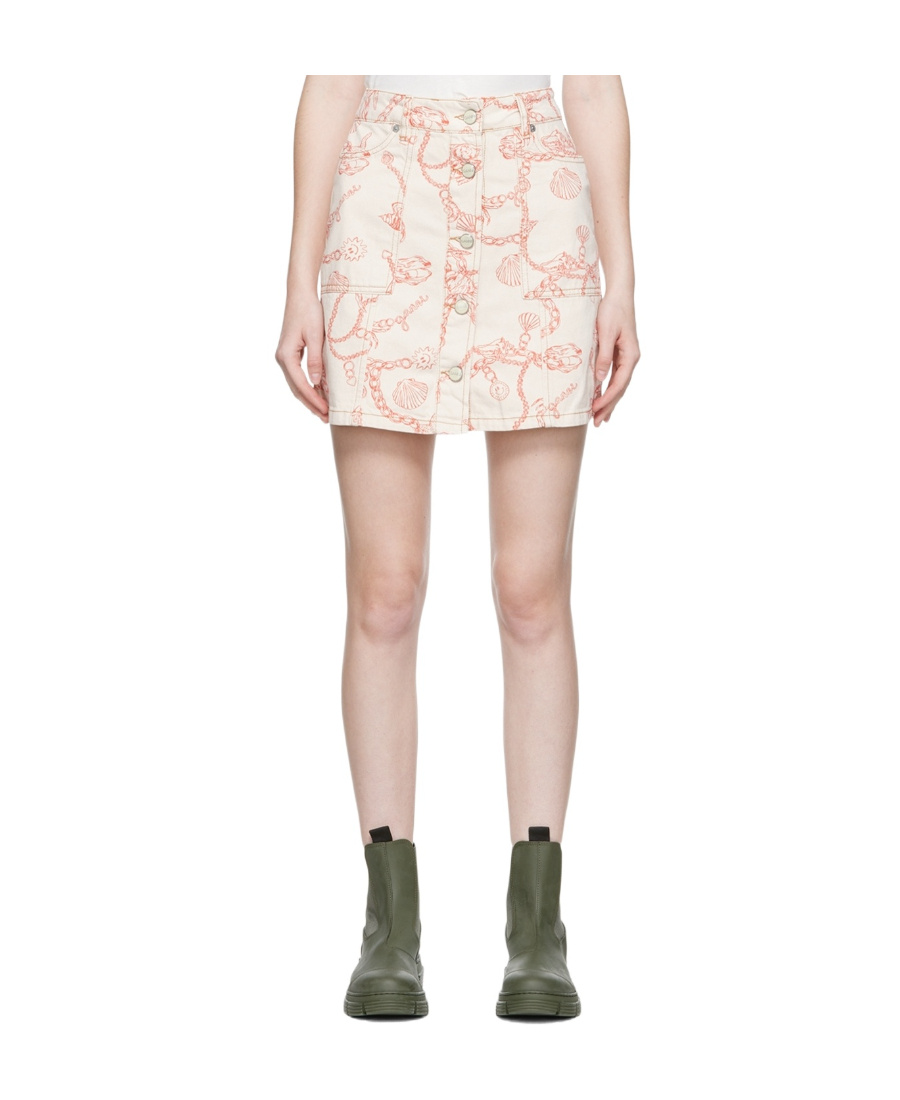 Ganni Printed Mini Skirt In Nude