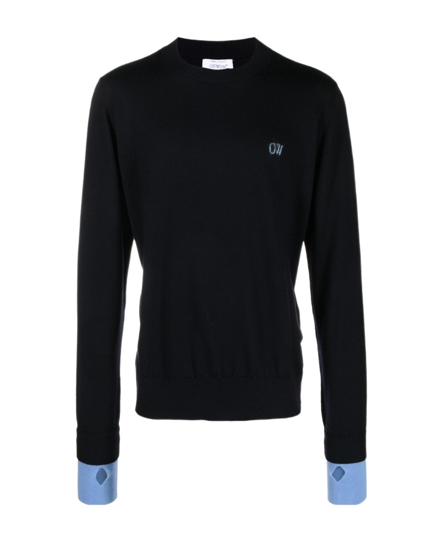 Off-white Wool Logoed Sweater With Layered Sleeves In Black