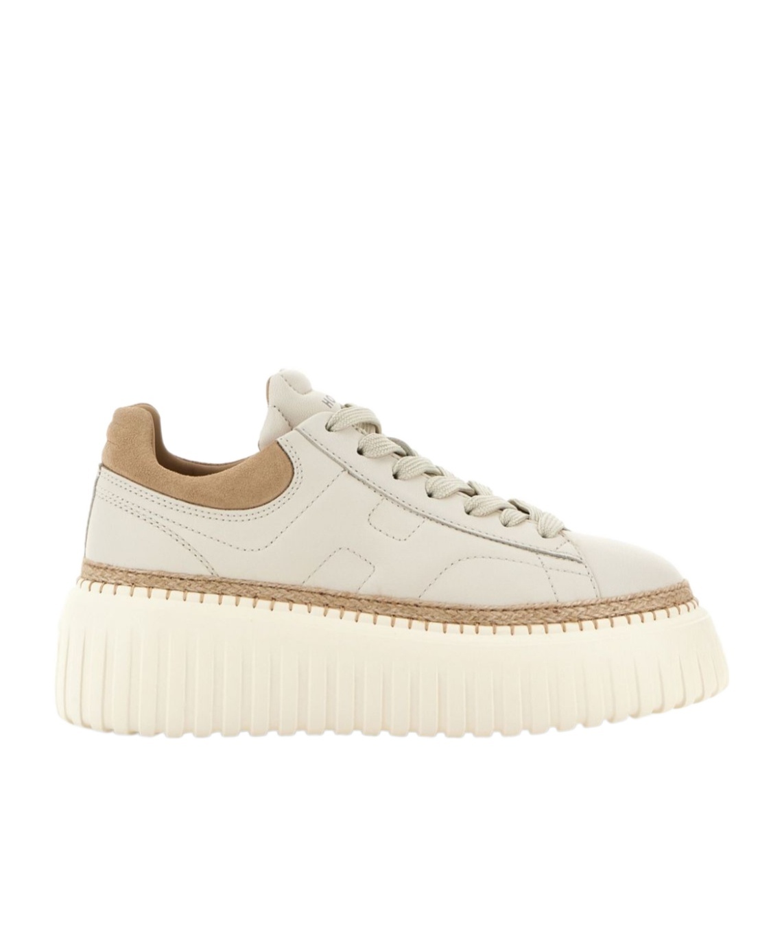 Hogan Ivory Brown Lace-up Sneakers With Textured Sole In Neutral