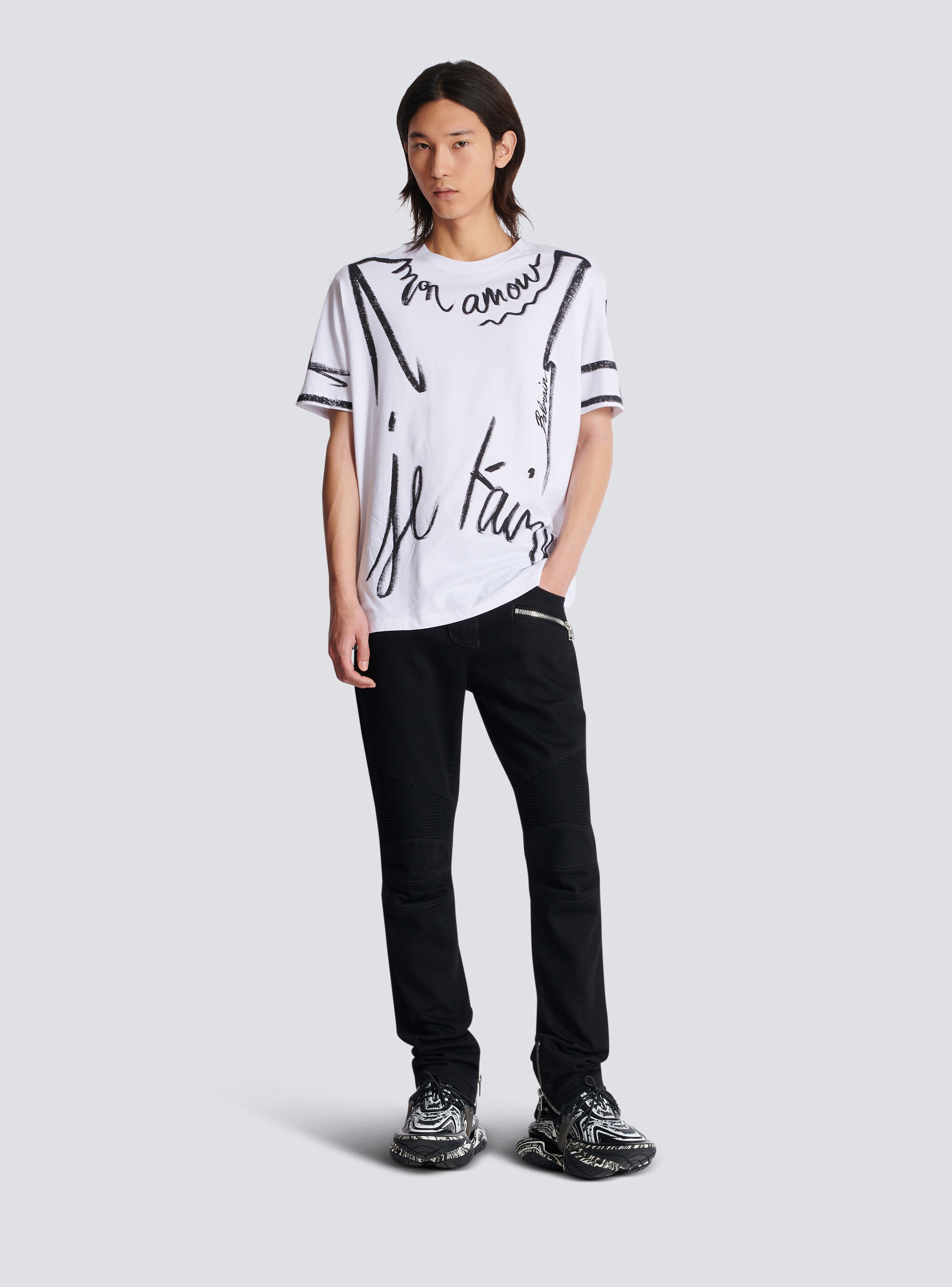 Shop Balmain Slim-fit Biker Jeans In Black Denim