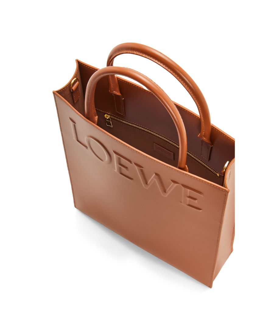 Loewe Logo-embossed Leather Tote Bag In Brown