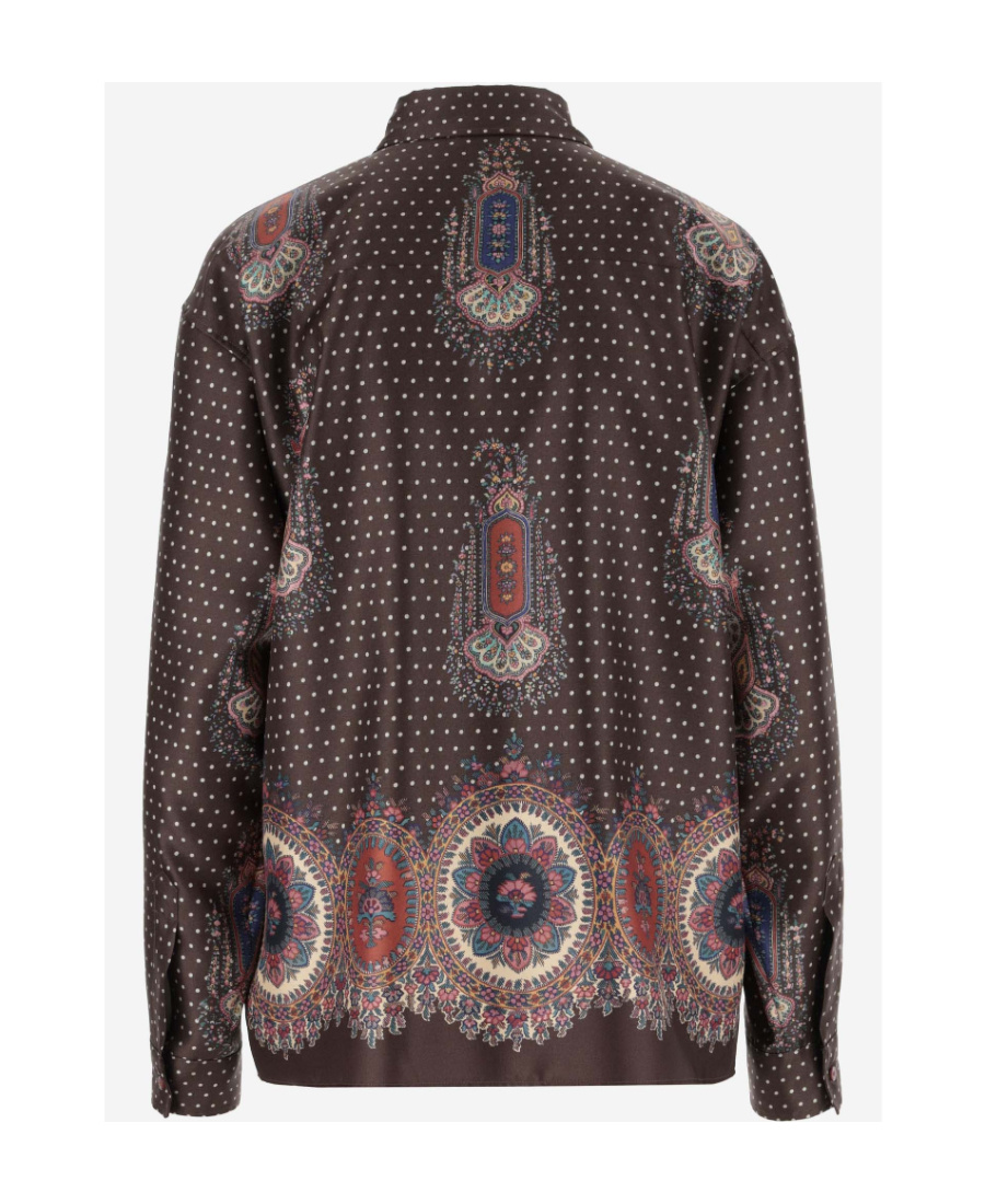 Etro Mix-print Pointed-collar Silk Shirt In Black