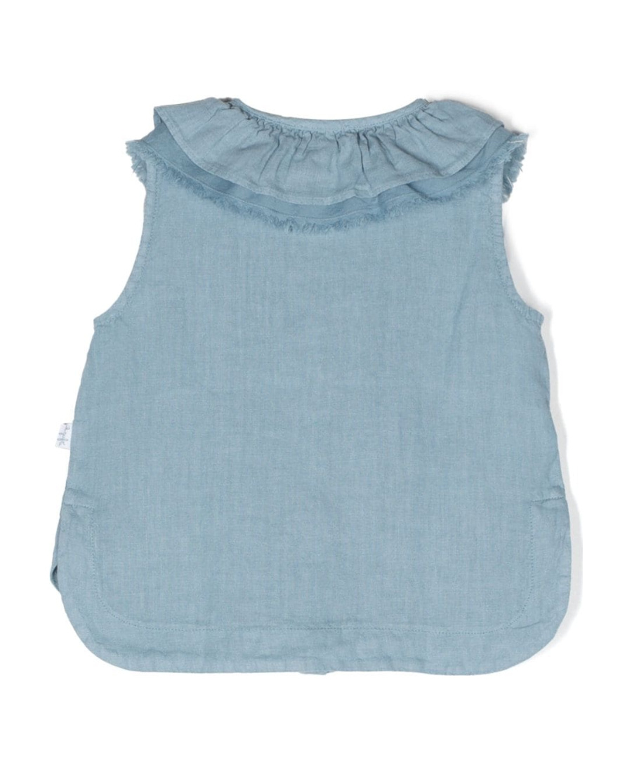 Il Gufo Fringed Sleeveless Blouse In Blue