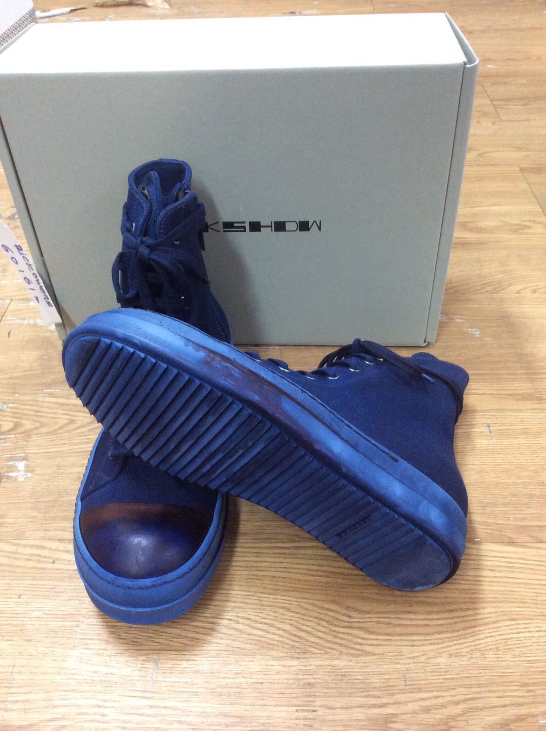 Rick Owens Drkshdw Round Head Strapped High-top Sneakers In Blue