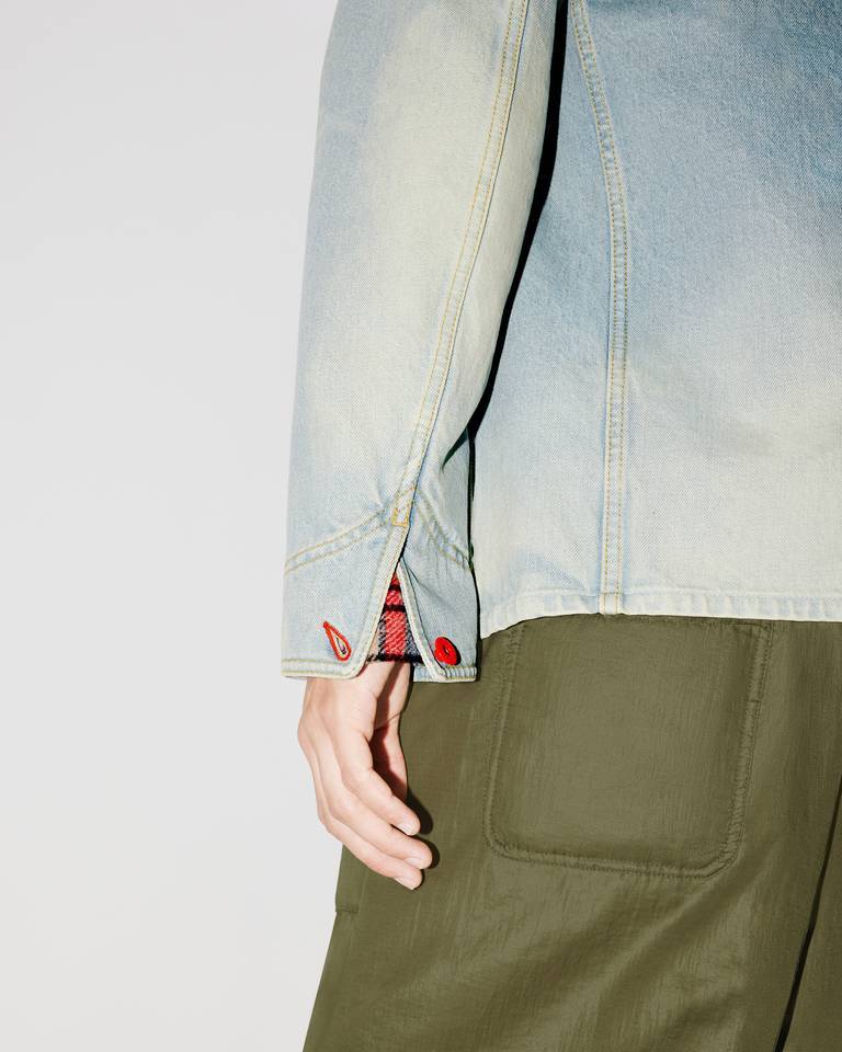 Kenzo Patch Detail Denim Blazer With Front Pockets In Medium Stone Blue Denim