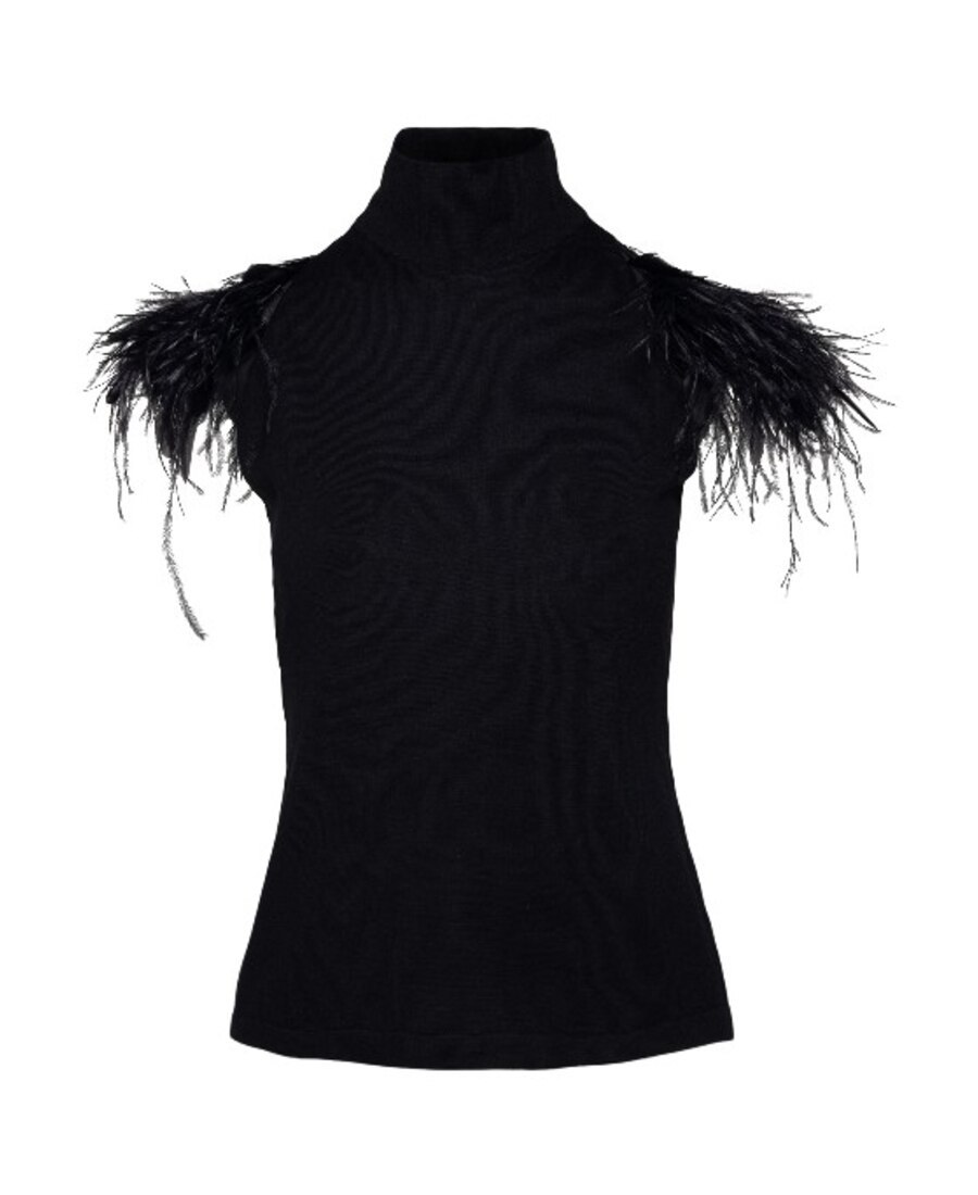 Alberta Ferretti Black Feather-piping Blouse In Black