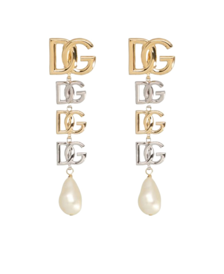 Dolce & Gabbana Drop Earrings With Two-tone Dg Multi-logo In Yellow