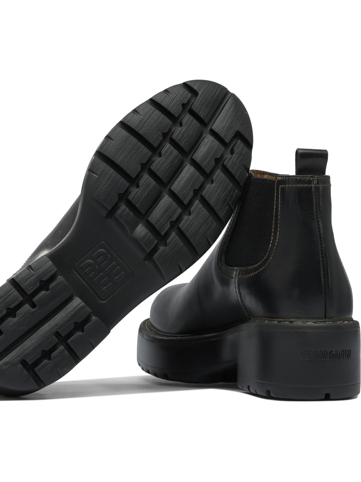 Miu Miu Round Toe Ankle Boots In Black