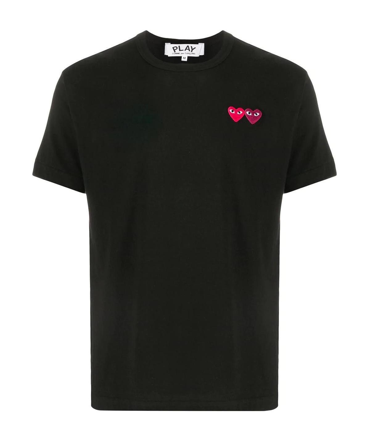Comme Des Garçons Play Double Heart Patch Short Sleeve T-shirt In Black