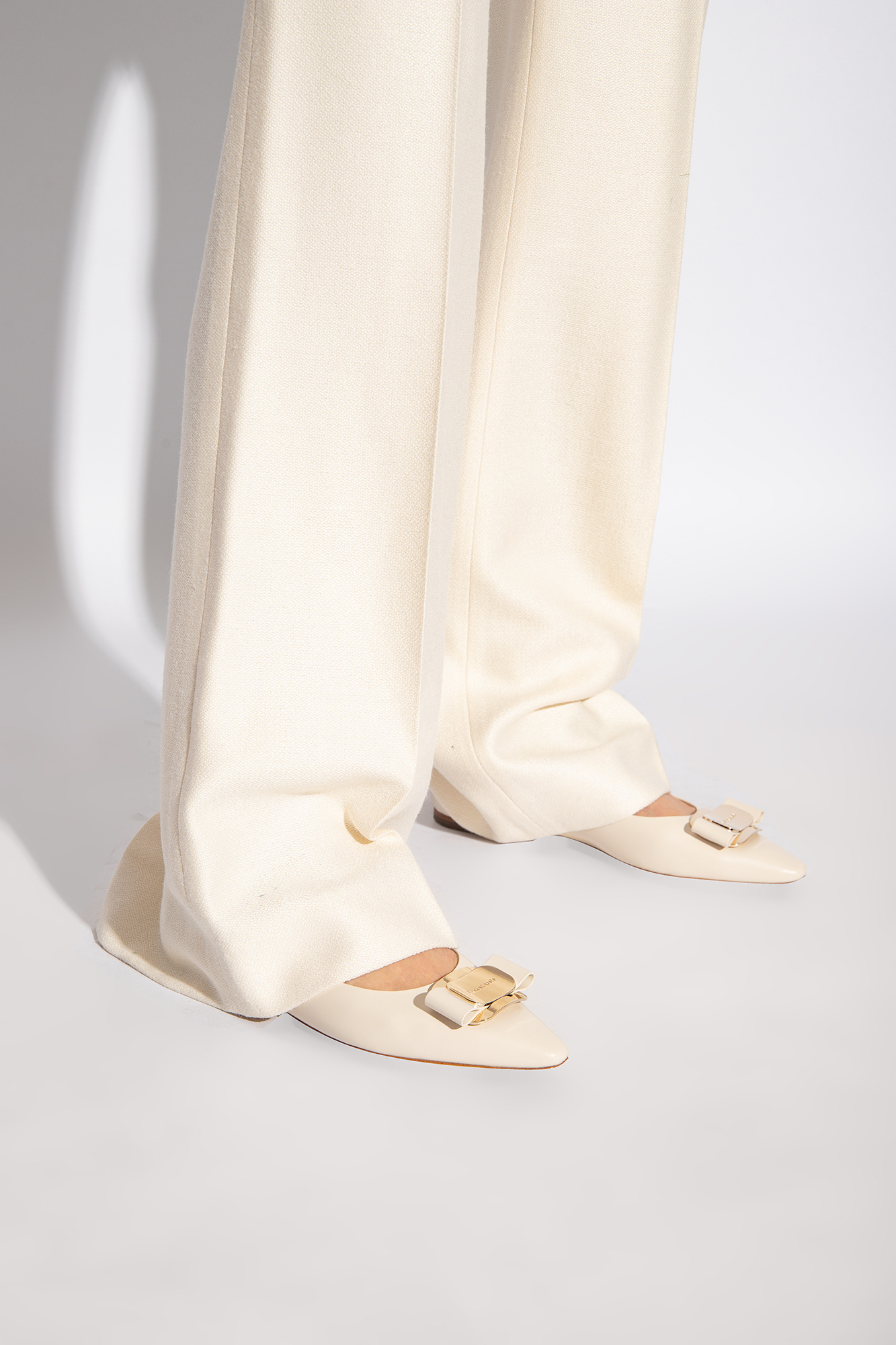 Ferragamo New Vara Plate Ballet Flat In White