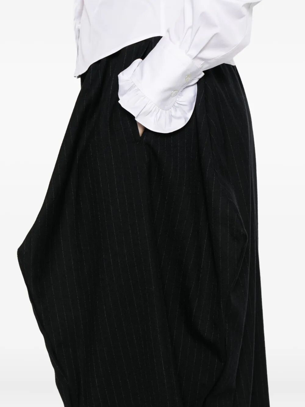 Comme Des Garçons Wide Leg Pinstripe Trousers Side Pockets In Black