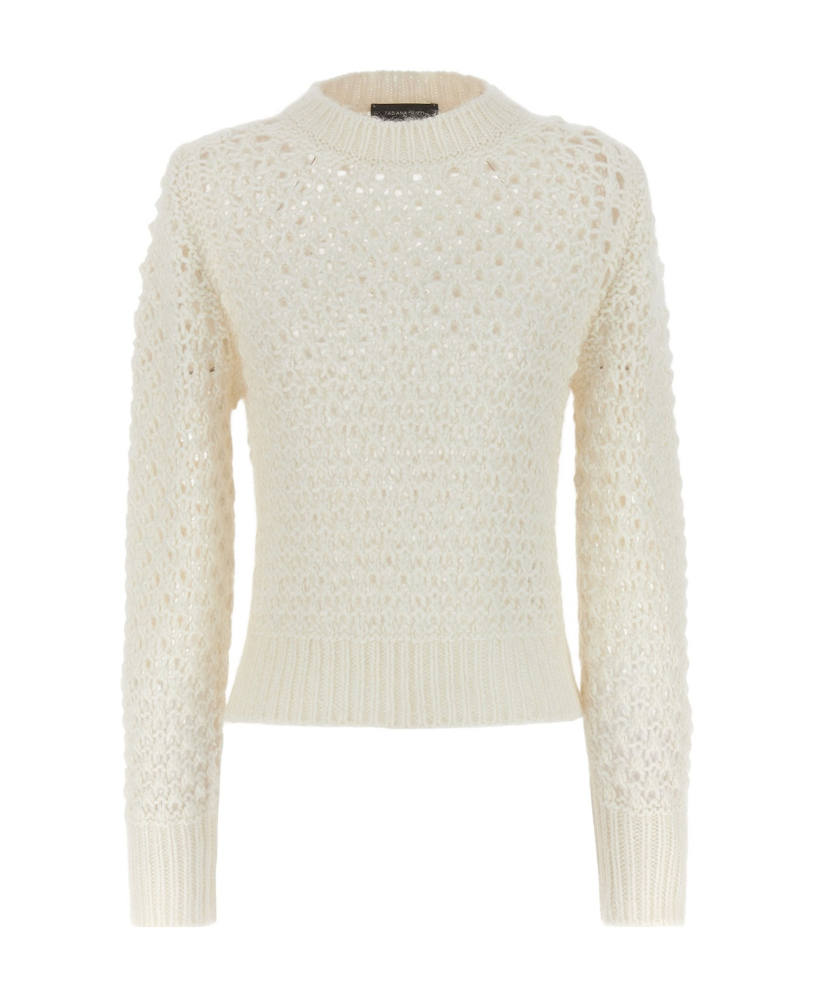 Fabiana Filippi Open-knit Crew Neck Long Sleeve Sweater In White