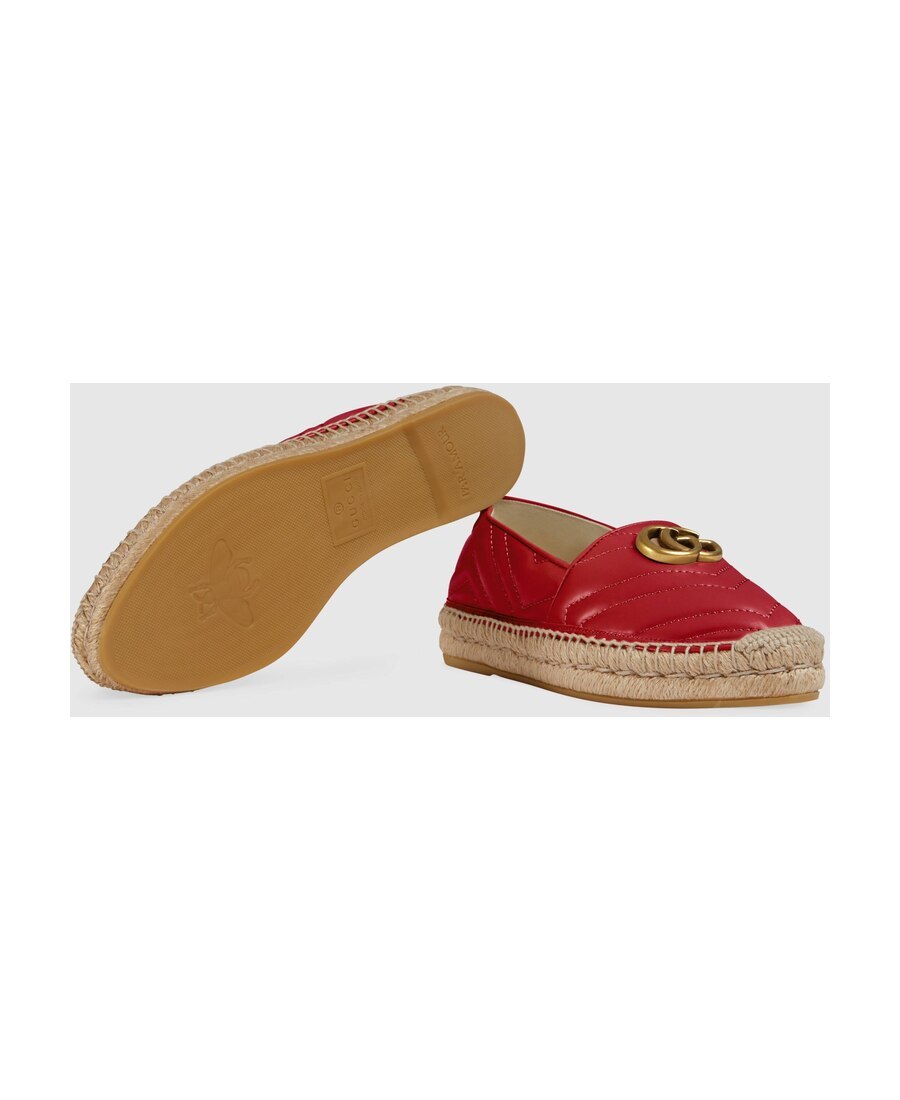 Gucci Double G Leather Straw Shoes In Red