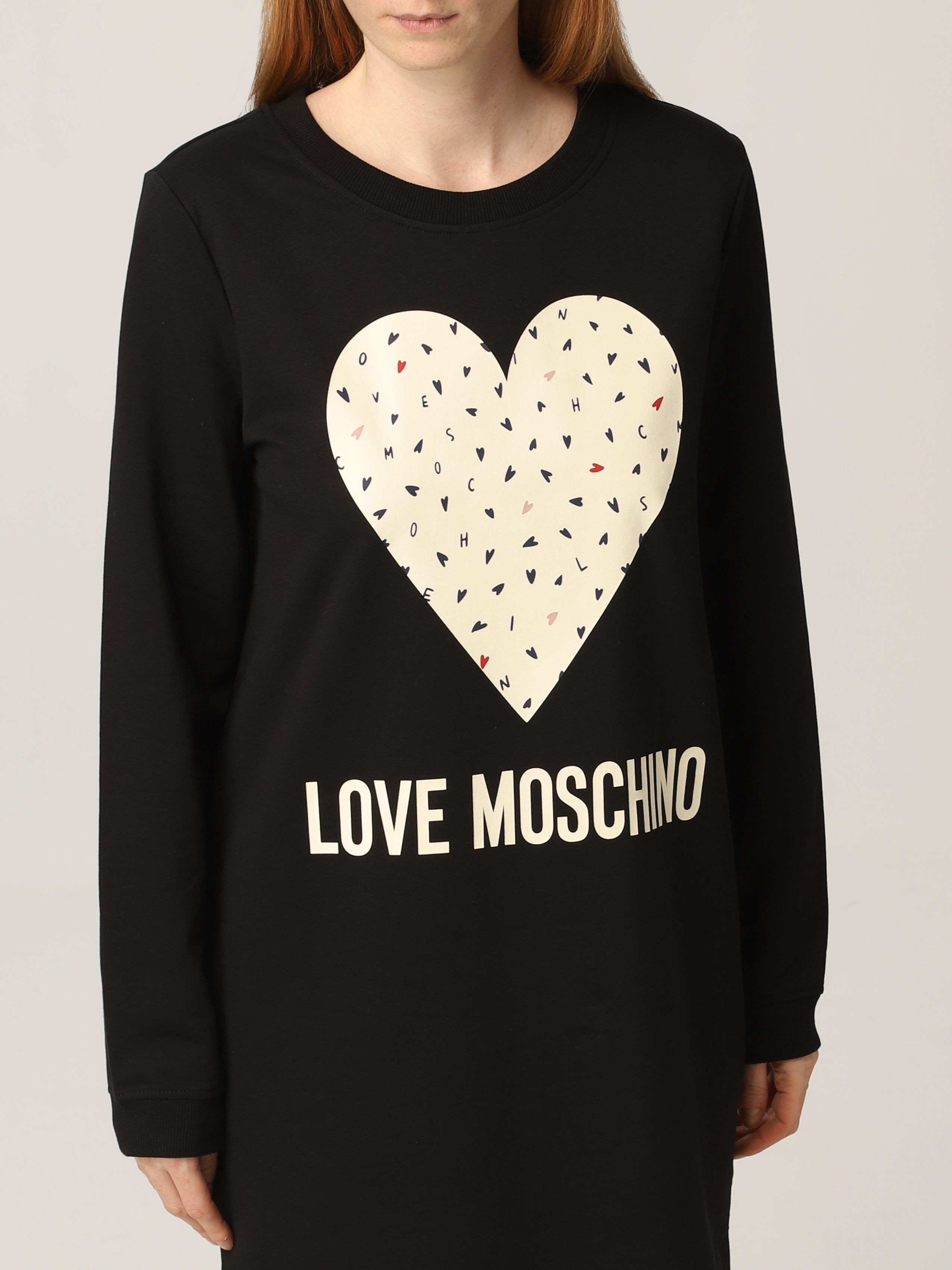 Moschino Heart-print Sweatshirt Dress In Black