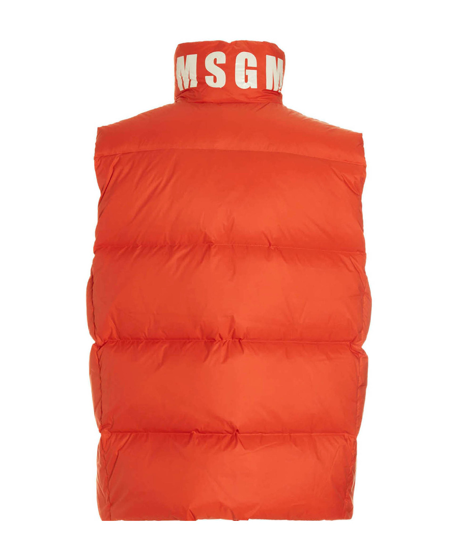 Msgm Logo Embroidered High Collar Padded Jackets In Red