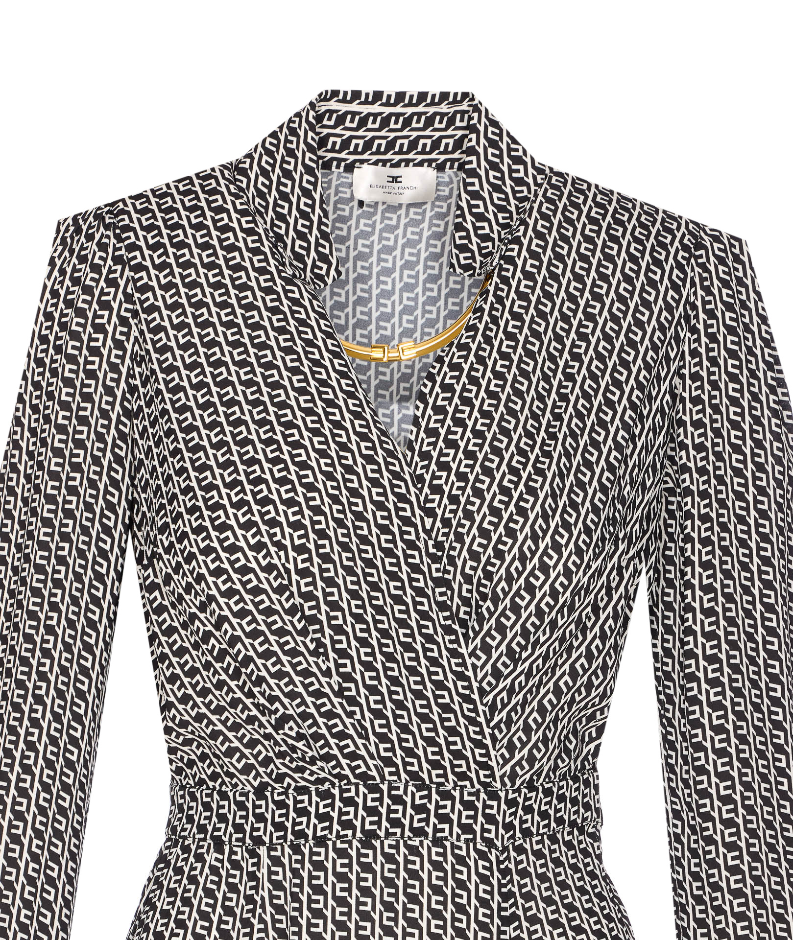 Elisabetta Franchi Geometric-print V-neck Midi Dress In Gray