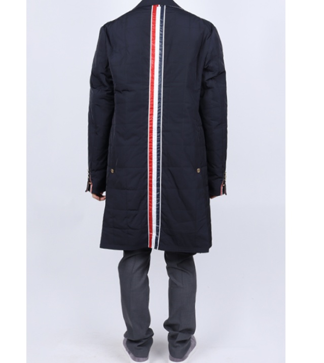 Shop Thom Browne Rwb Striped Hooded Coat In Navy Blue
