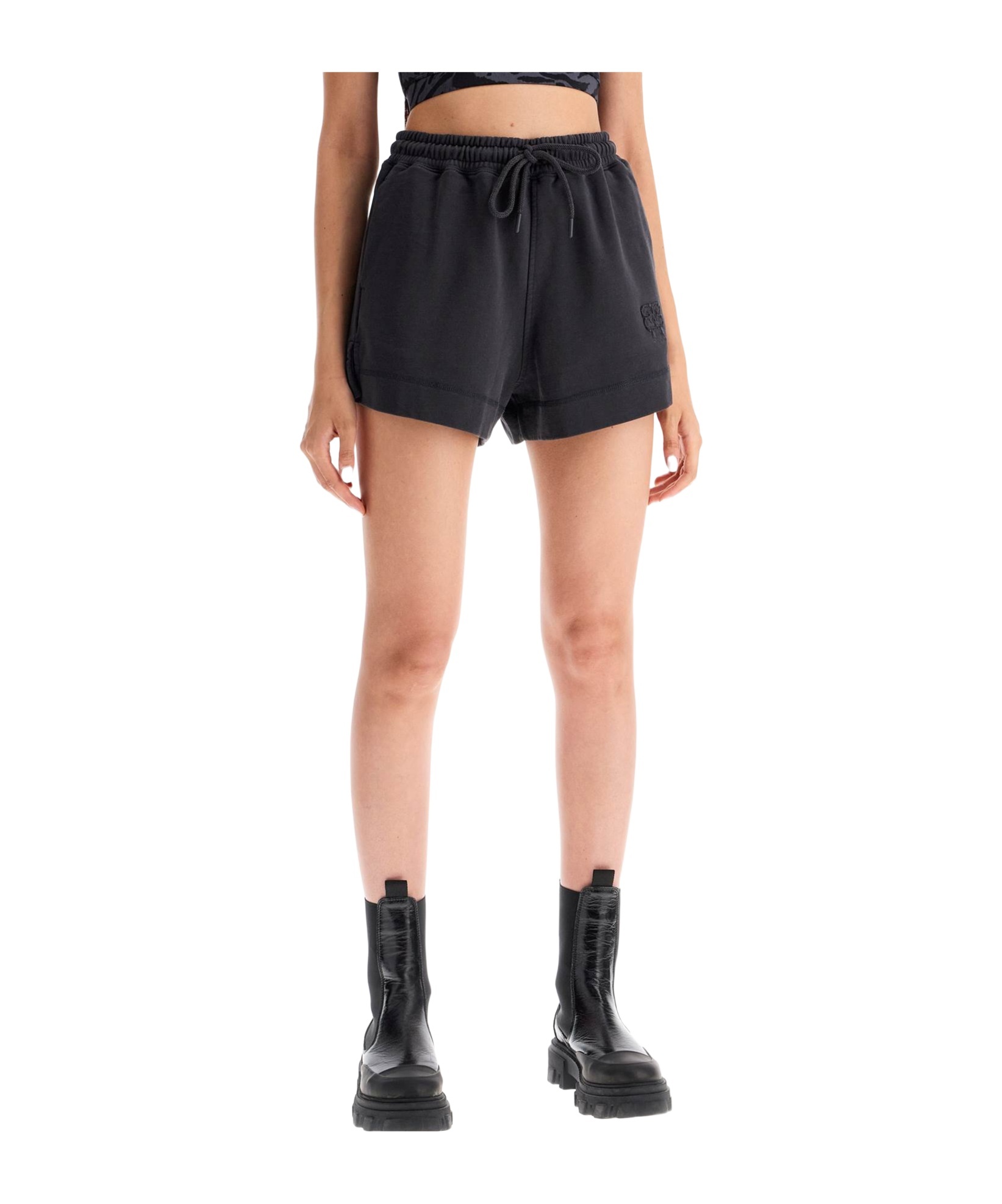 Ganni Sweatshirt Fabric Shorts In Black