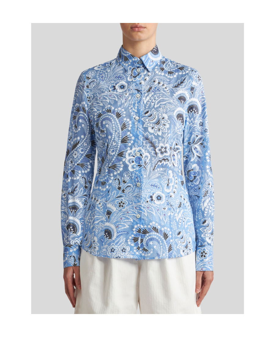 Etro Paisley-print Cotton Blend Shirt In Blue