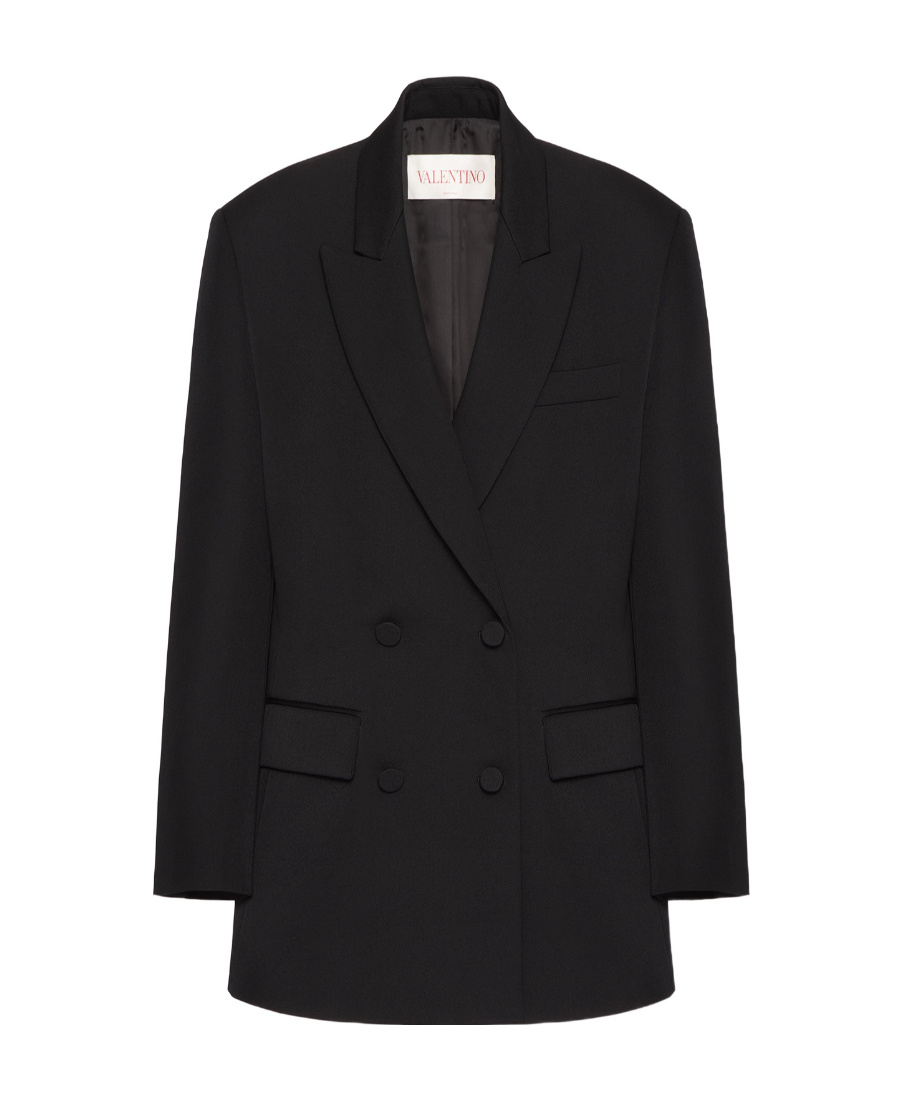 Valentino All-over Monogram Virgin Wool And Silk Double Breasted Blaze In Black