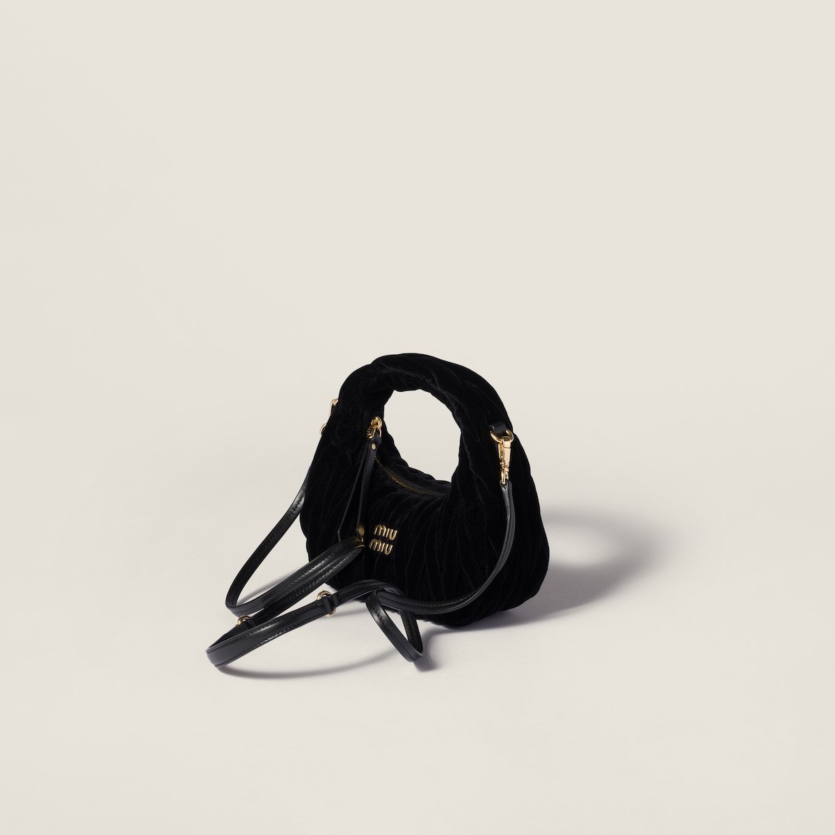 Miu Miu Women Black Velvet Mini Wander Handbag In Black