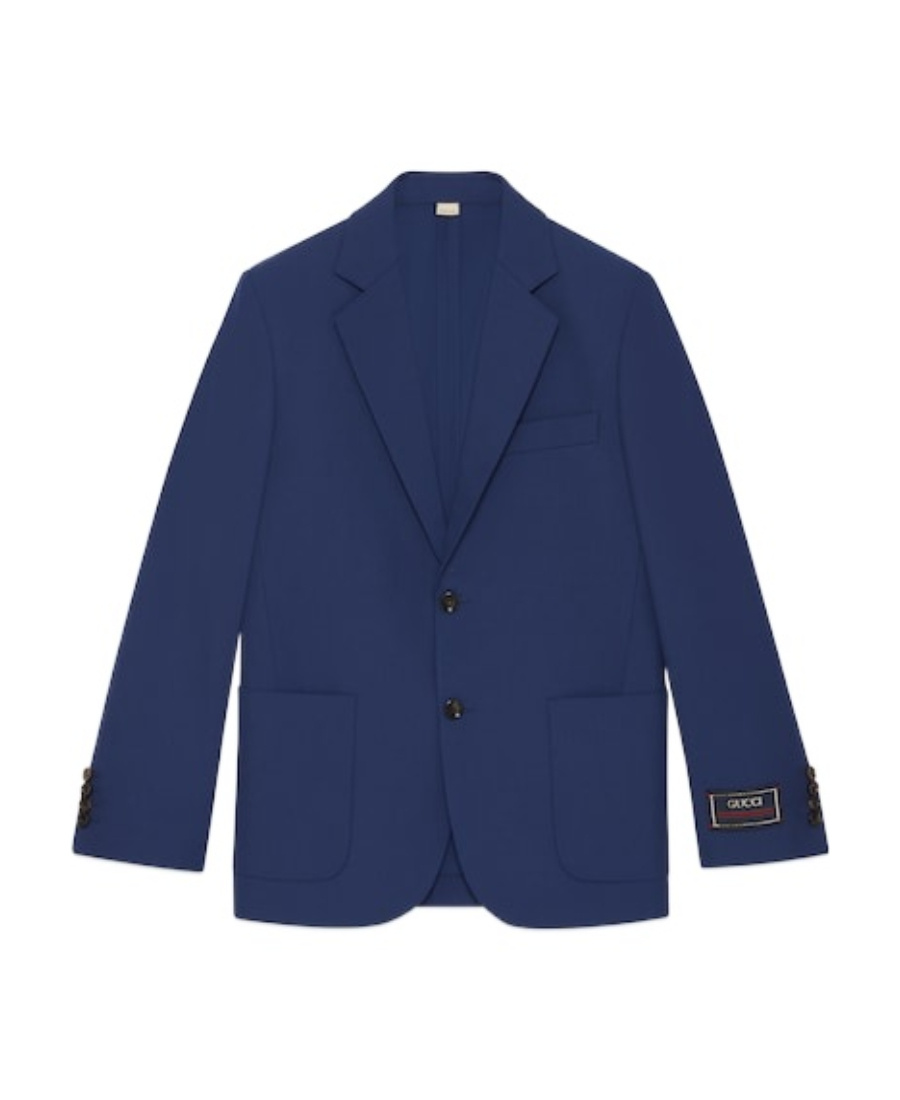Gucci Logo-patch Wool Blazer In Blue