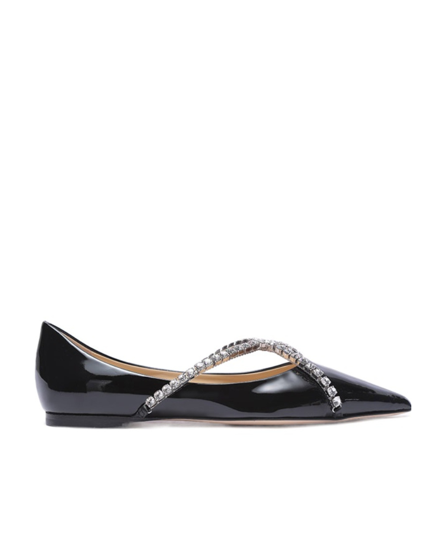 Jimmy Choo Crystal Chain Pointed Shallow-mouth Flat Shoes In Black