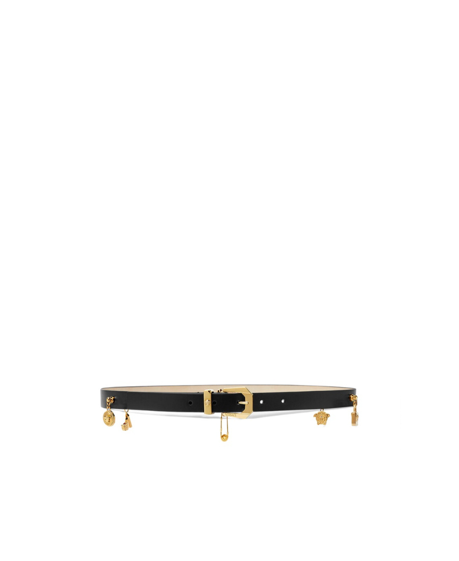 Versace Medusa Heritage Charms Leather Belt In Black