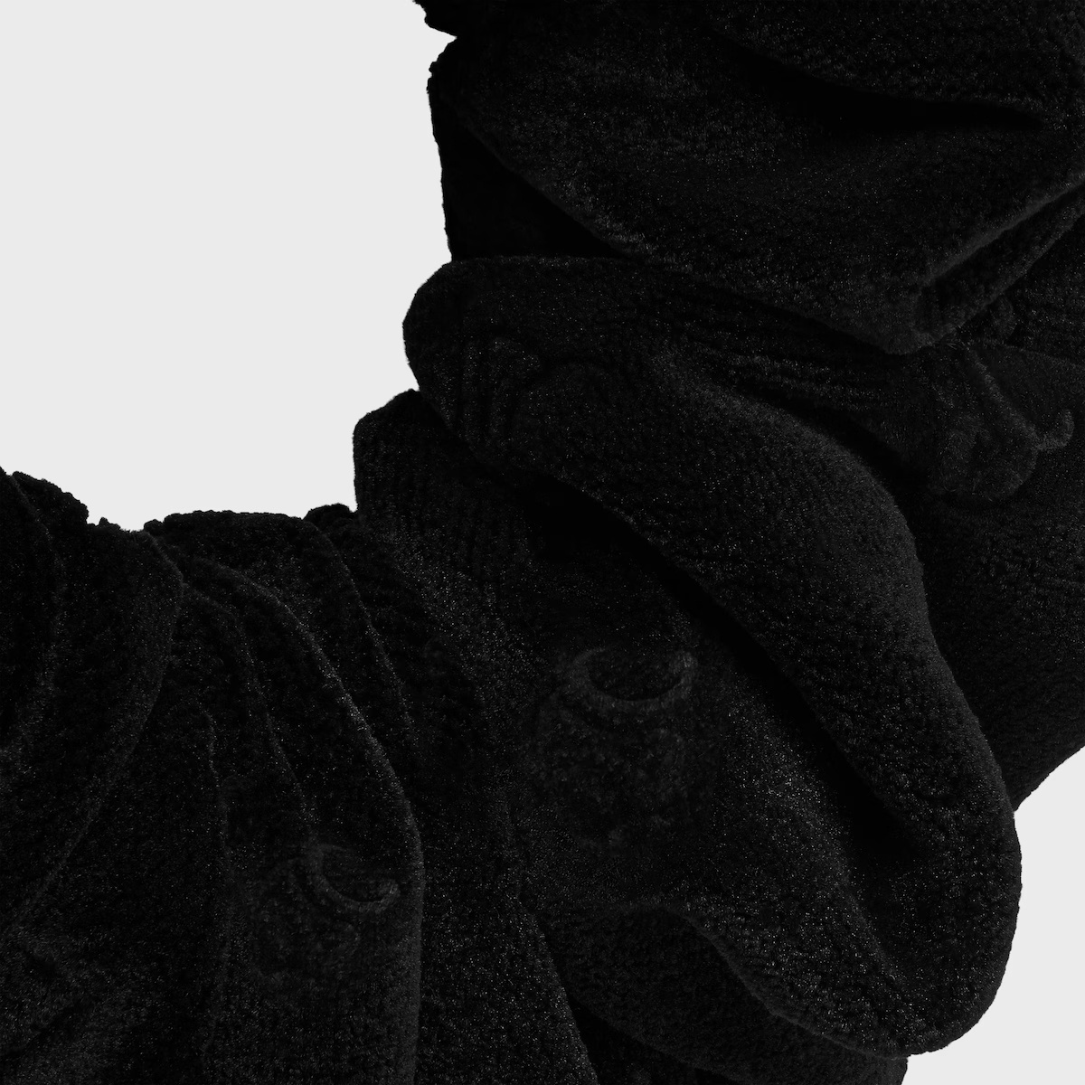 Celine Stamped Scrunchy In Polyester And Brass With Rhodium Finish In Black