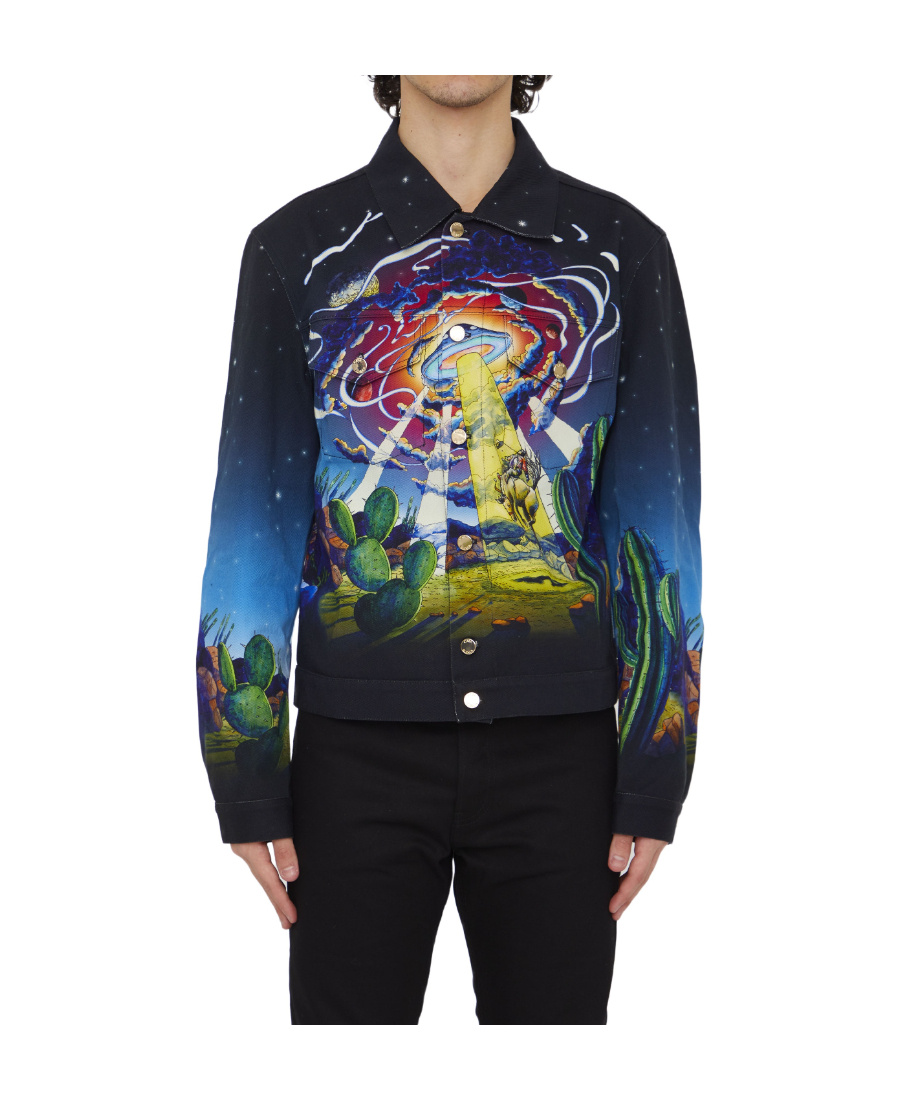 Casablanca Black Long-sleeve Shirt With Graphic Print In Silk Man In Black
