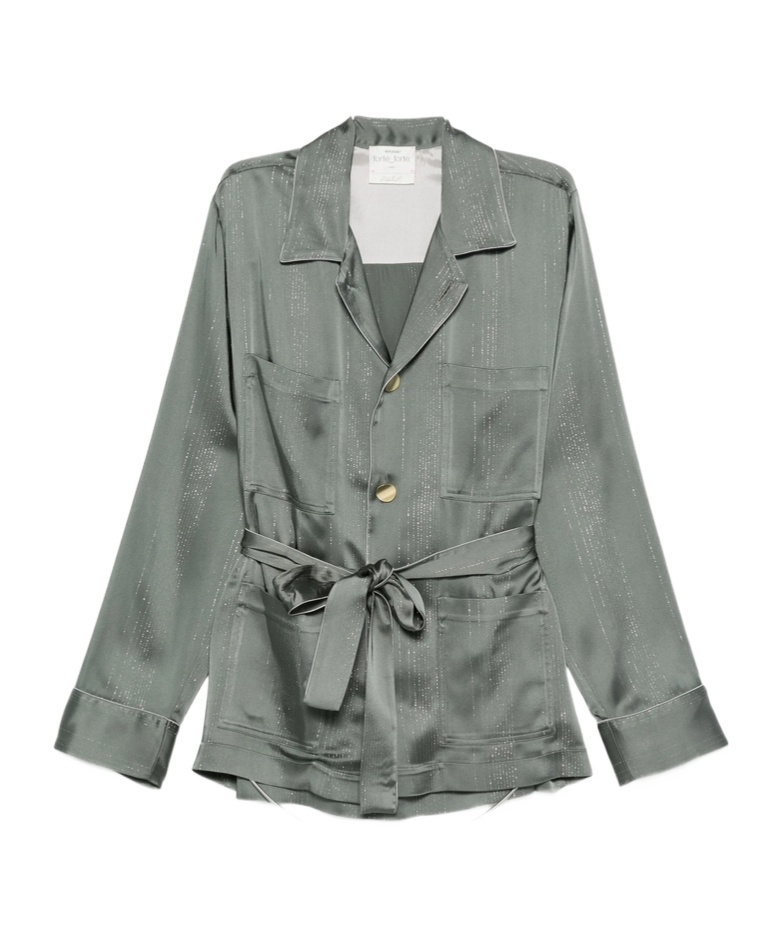 Forte Forte Pyjama Jacket In Silver Pinstriped Satin In Black
