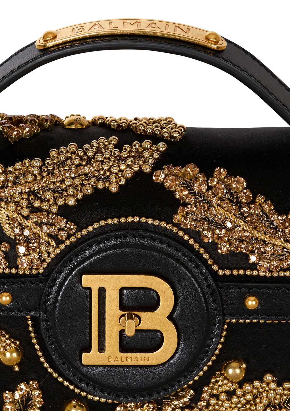 Balmain B-buzz Dynasty Bag In Embroidered Satin In Black