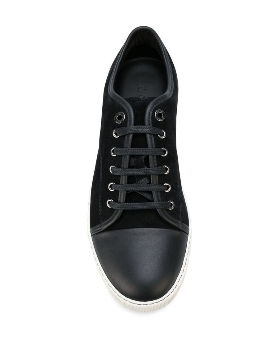 Lanvin Panelled Patent-leather And Velvet Low-top Trainers In Black