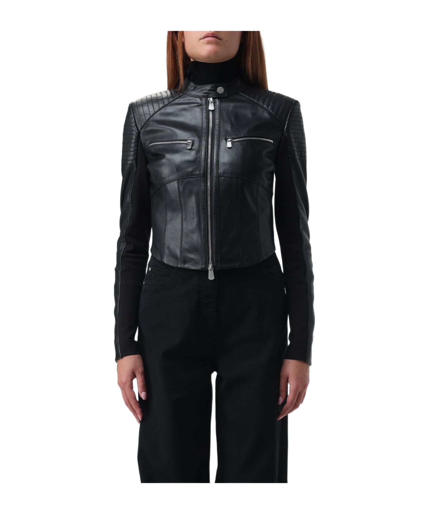Pinko Two-way Zipper Casual Jacket In Black