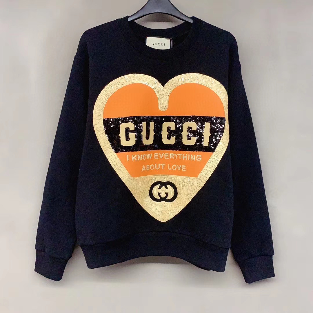 Gucci Black Sequined Heart-shaped Sweater In Black