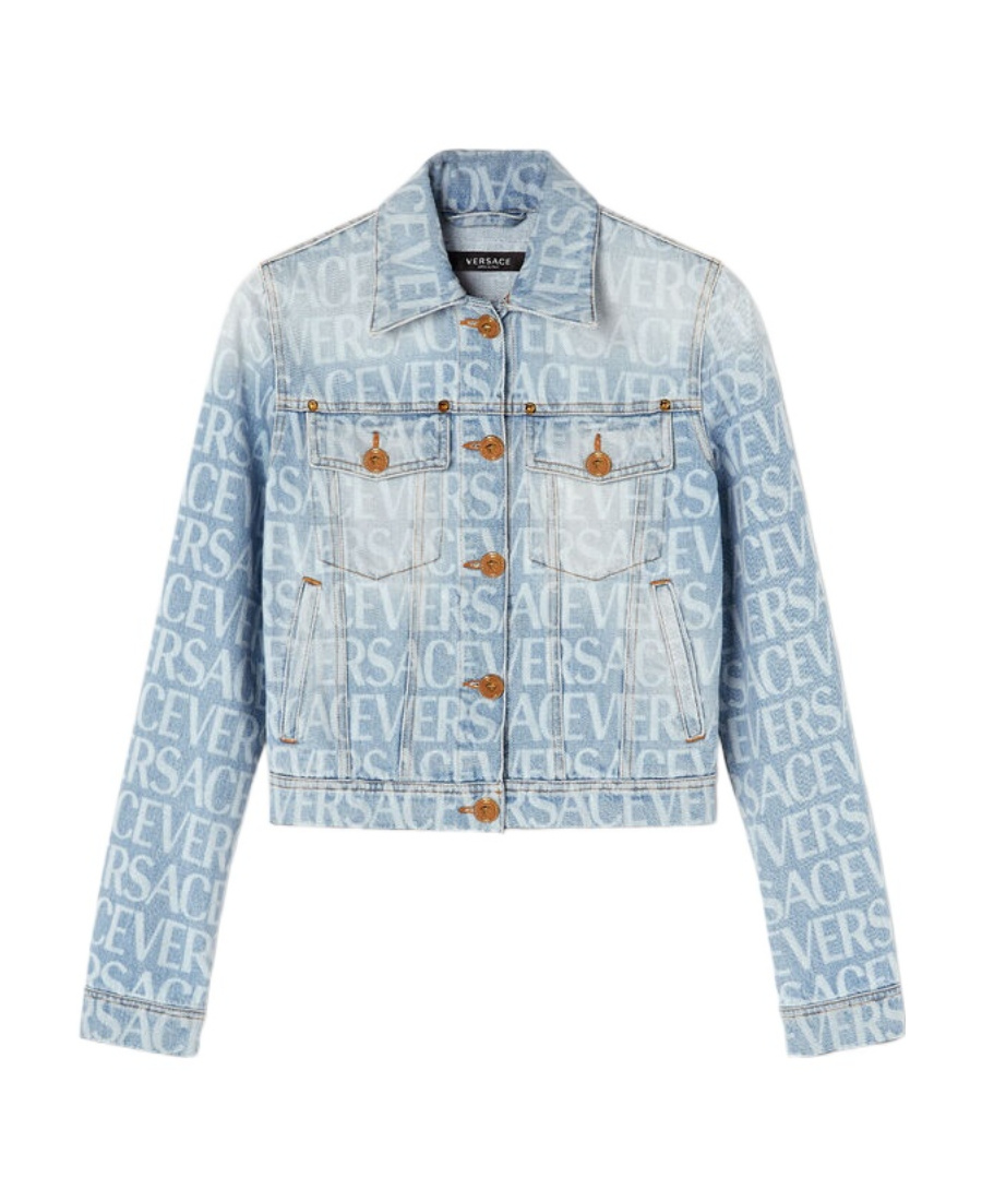 Versace Logo-print Denim Jacket In Blue