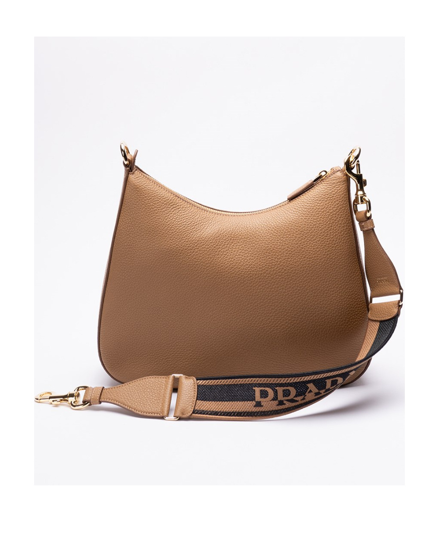 Prada Logo-embossed Leather Shoulder Bag In Brown