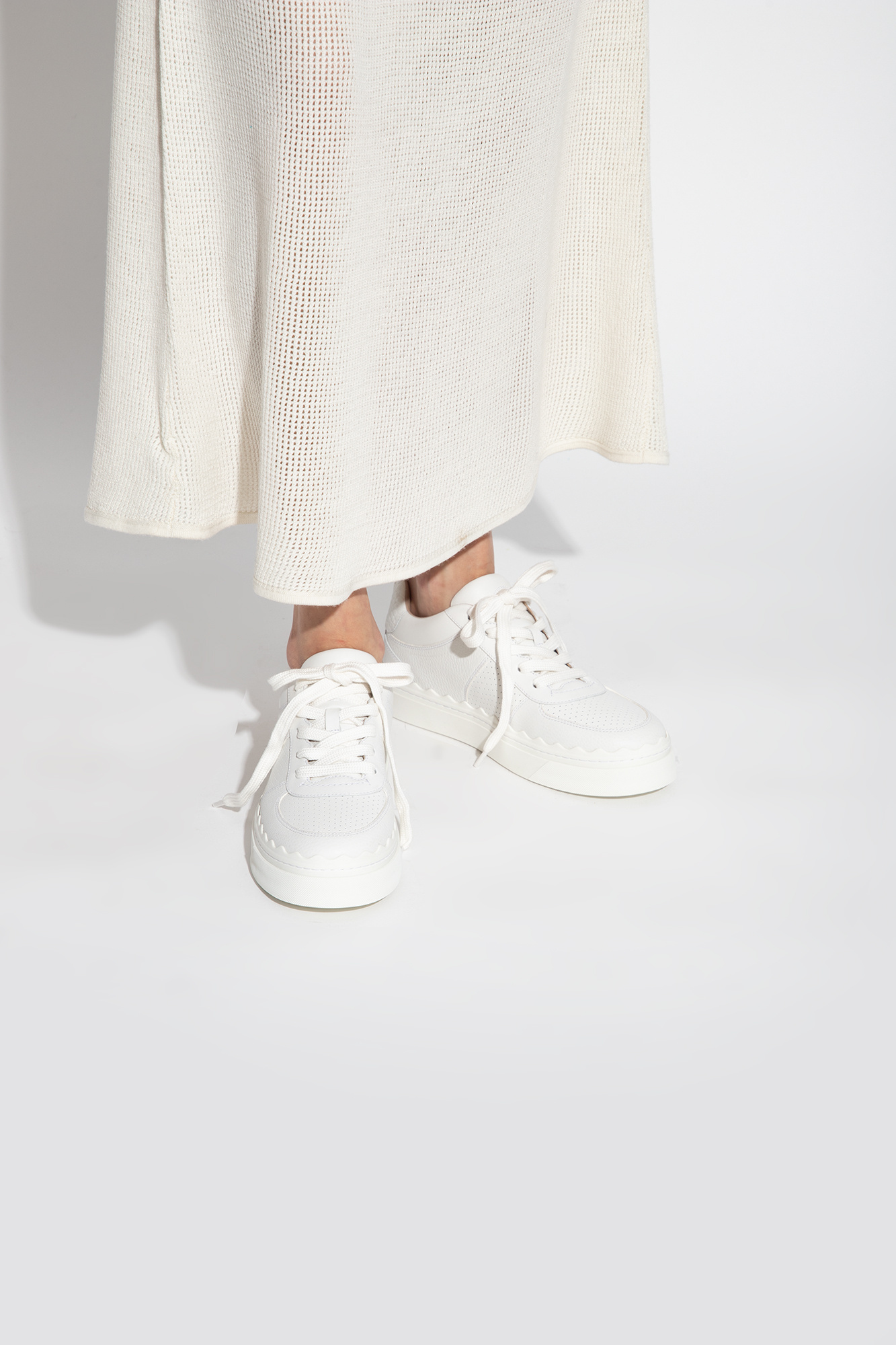 Chloé Lace-up Leather Sneakers In White