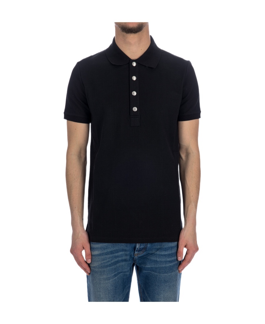 Shop Balmain Monogram-pattern Piqué Polo Shirt In Black