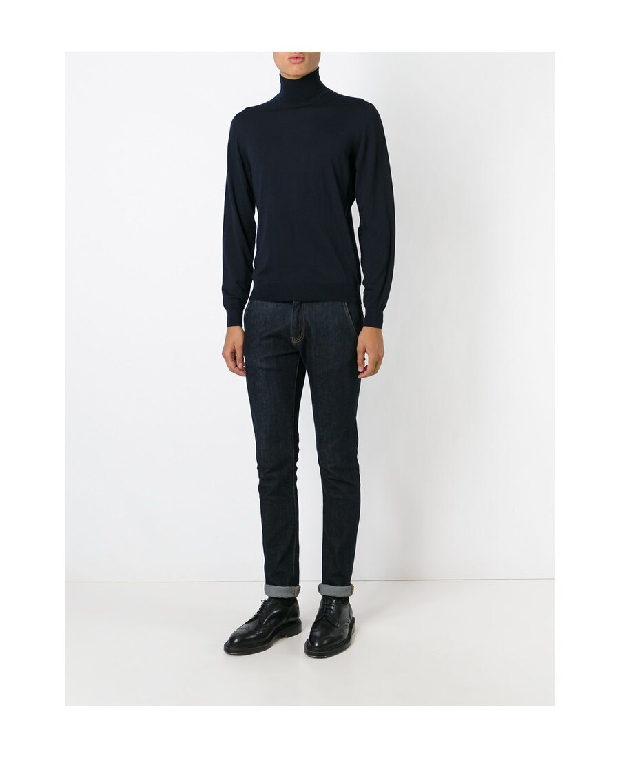 Drumohr Turtleneck Merino Wool Sweater With Ribbed Edge In Black