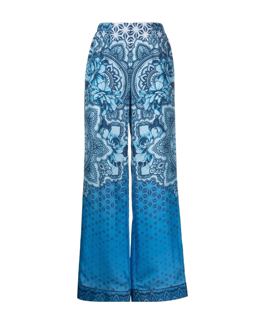 Alberta Ferretti Silk Graphic-print Wide-leg Trousers In Blue