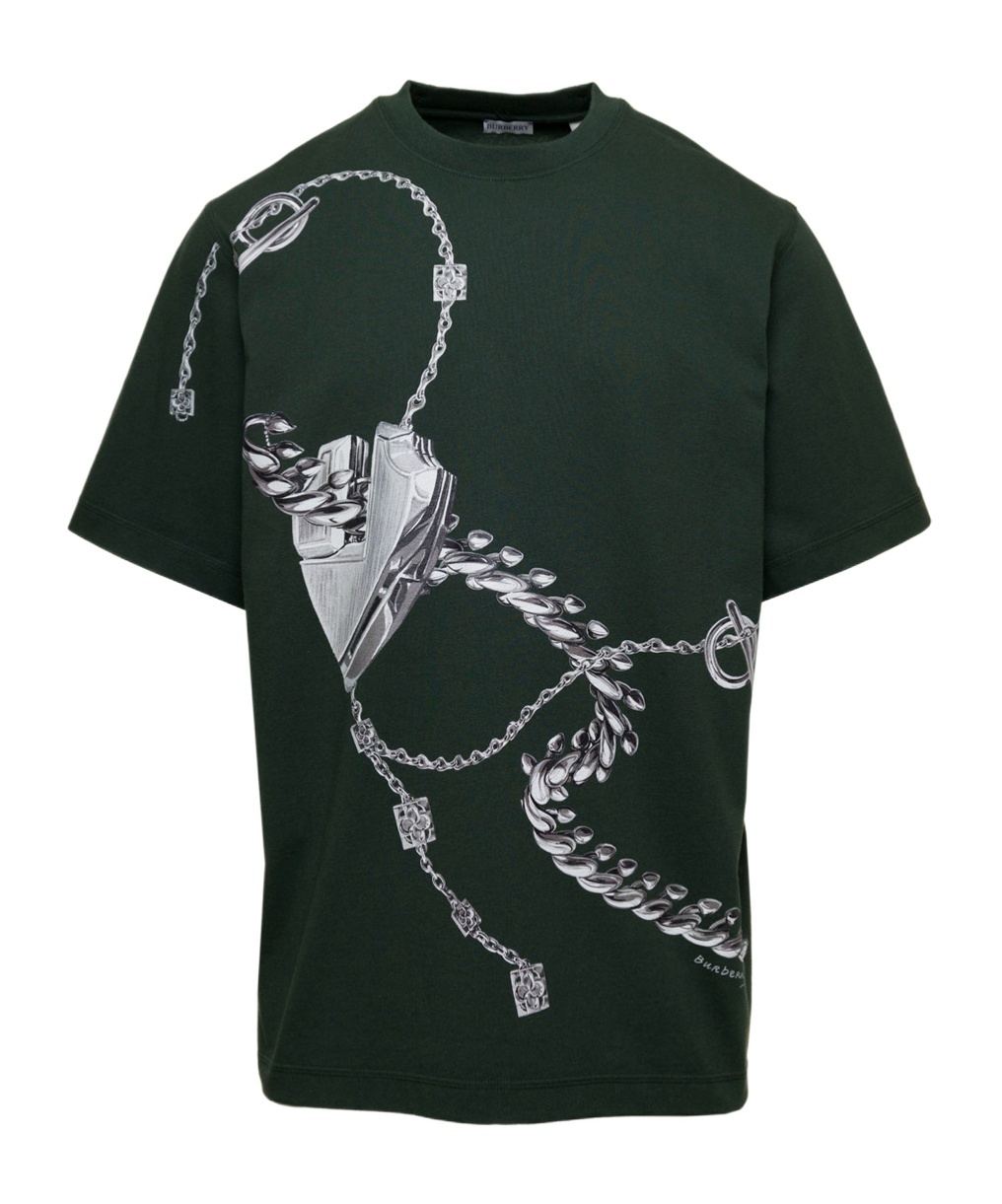 Burberry Green T-shirt With Front Print In Cotton Man In Black