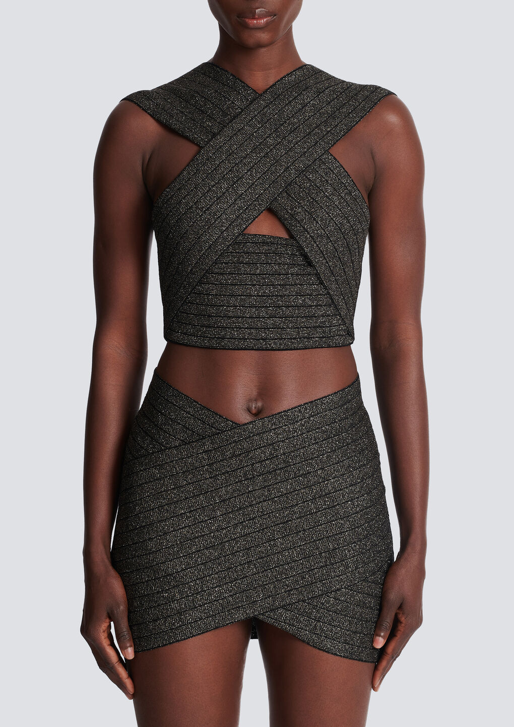 Shop Balmain Striped Knit Top In Black