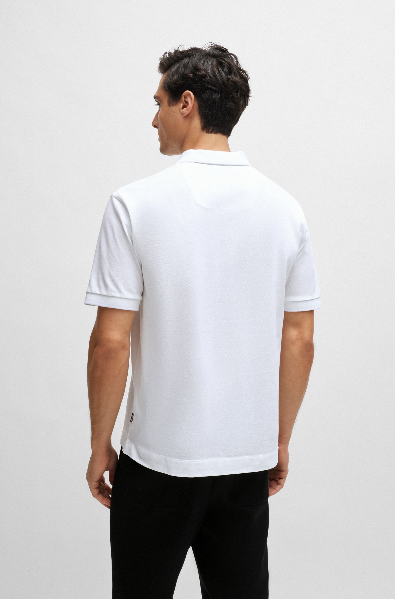 Hugo Boss Mercerized-cotton Polo Shirt With Embroidered Double Monogram In White