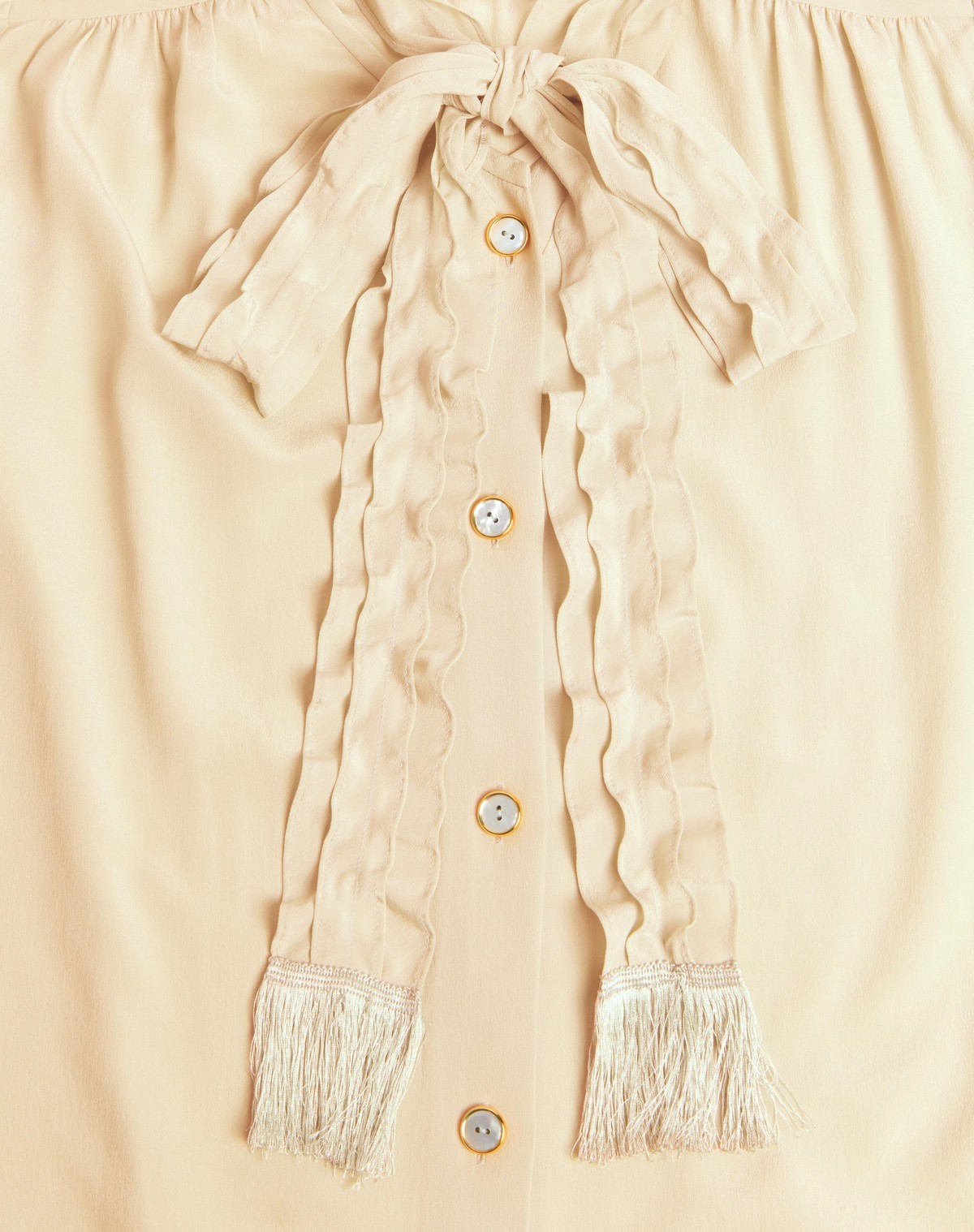 Valentino Silk Tasselled-pussybow Blouse In Nude