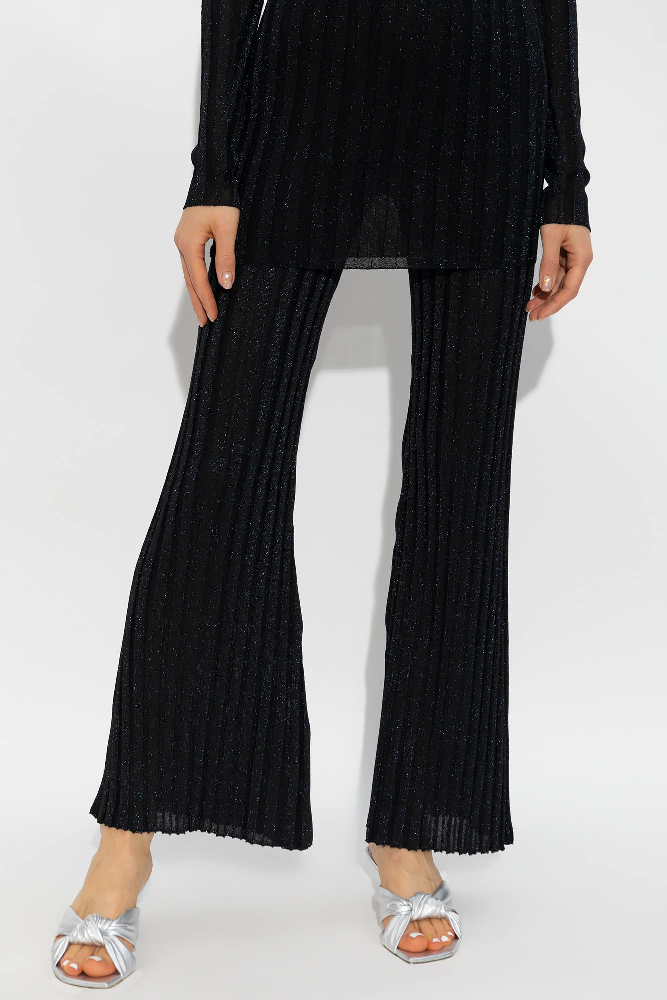 Stella Mccartney Lurex Ribbed-knit Straight-leg Trousers In Black