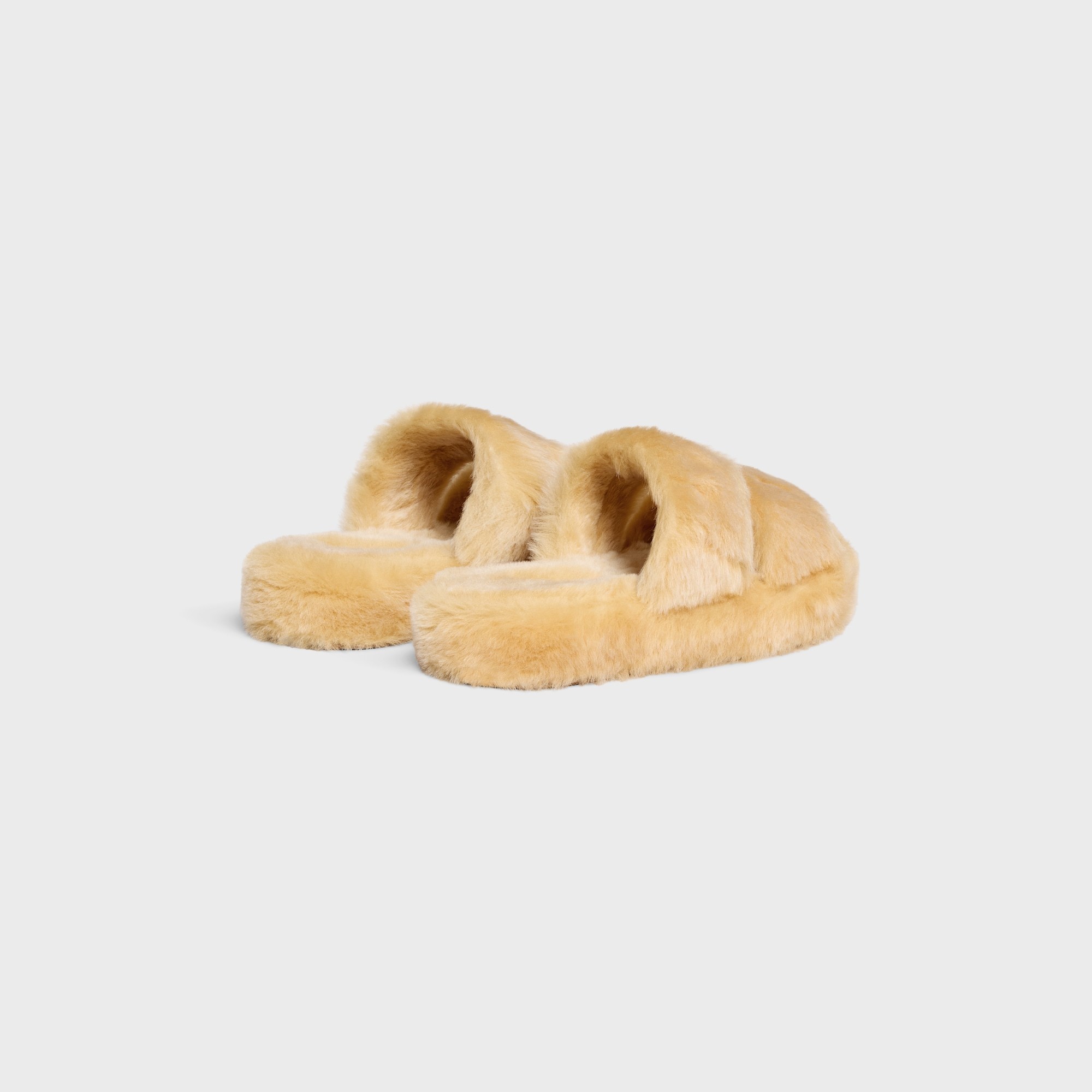 Celine Triomphe Shearling Slipper In Brown